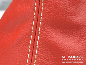 FIAT 500 Gear Shift Boot - Black Italy - Red Leather w/ White Stitching